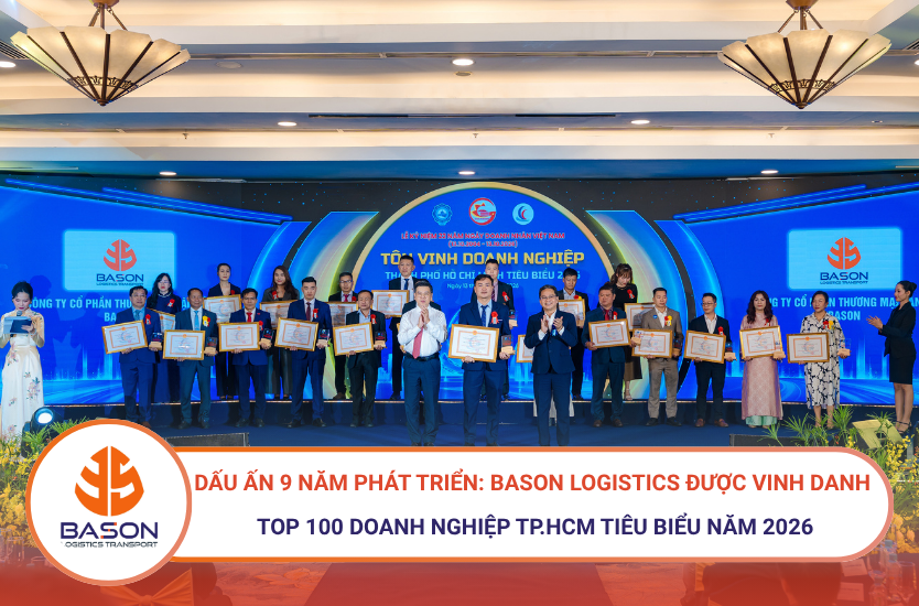 Với hơn 50.000 m² kho bãi và mạng lưới hơn 200 khách hàng công nghiệp, Bason Logistics chính thức góp mặt trong Top 100 Doanh nghiệp TP.HCM tiêu biểu 2026.